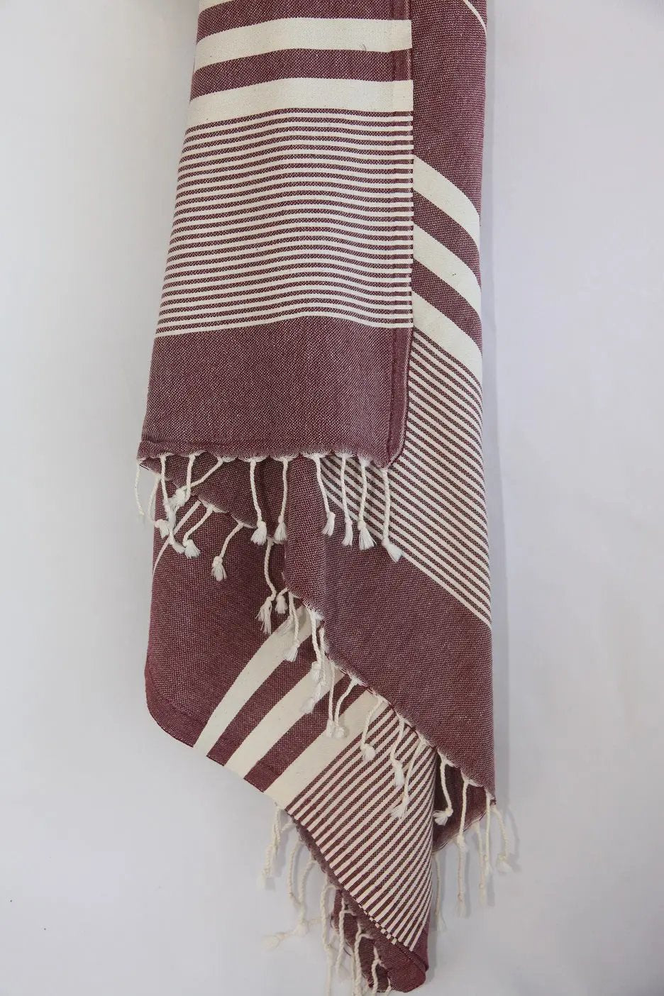 Burgundy Monte Carlo Turkish Towel 40 Inch by 70 Inch Hand Loomed 100 Percent Natural Cotton - Love Salve